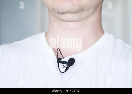 the guy with the microphone lavalier Stock Photo