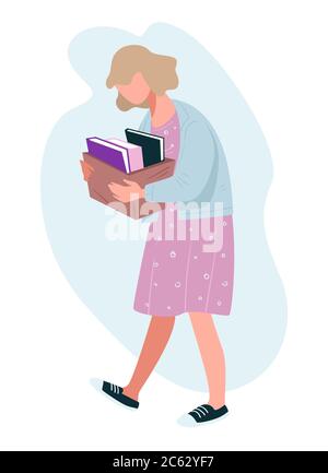 Woman carrying box with documents and files, secretary worker Stock Vector