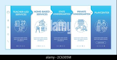 Children preschool center types onboarding vector template Stock Vector