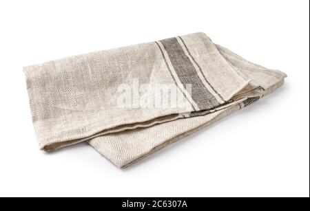 Kitchen grey folded table cloth isolated on white background. Stock Photo
