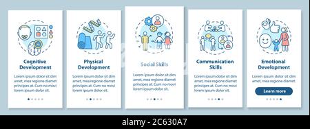 Preschool education tasks onboarding mobile app page screen with concepts Stock Vector