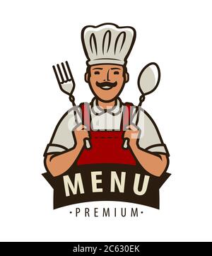 Chef logo or label. Menu design for cafe and restaurant Stock Vector