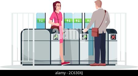 People using public transport semi flat RGB color vector illustration Stock Vector
