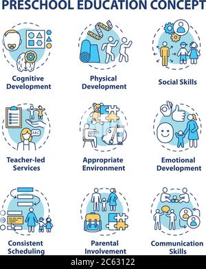 Preschool education concept icons set Stock Vector