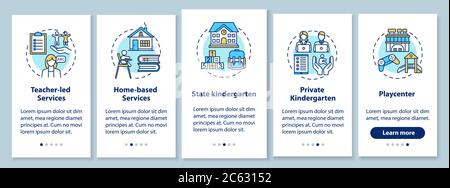 Preschool center types onboarding mobile app page screen with concepts Stock Vector