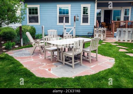 Slate paver patio; residential property; Salida; Colorado; USA Stock Photo