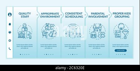 Daycare center effectiveness components onboarding vector template Stock Vector