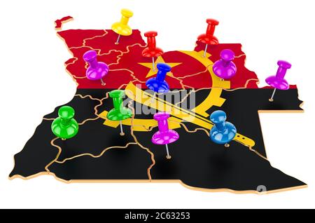 Map pointer with flag of Angola, 3D rendering isolated on white ...