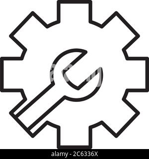 gear wheel and wrench icon over white background, vector illustration ...