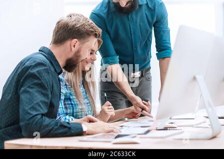 business team works with documents in the office Stock Photo