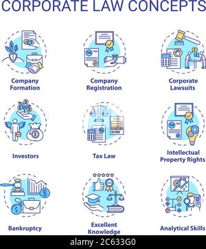 Corporate law concept icons set Stock Vector
