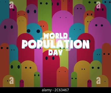 World Population Day, abstract people doodle background, greeting poster for web, vector illustration Stock Vector