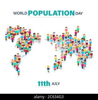 World Population Day, map made form people background, poster for web, vector illustration Stock Vector