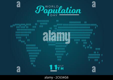 World Population Day, blue map background, poster for web, vector illustration Stock Vector