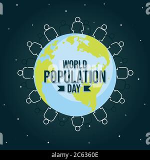World Population Day with people, Earth, globe and space, poster, background template for projects, vector illustration Stock Vector