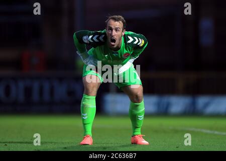 Fleetwood Town goalkeeper Alex Cairns during the Sky Bet League One play-off semi-final, second leg match at Adams Park, Wycombe. Stock Photo