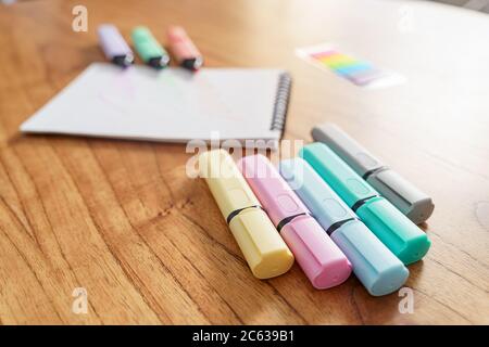 Drawing on a white sheet with a color highlighter Stock Photo