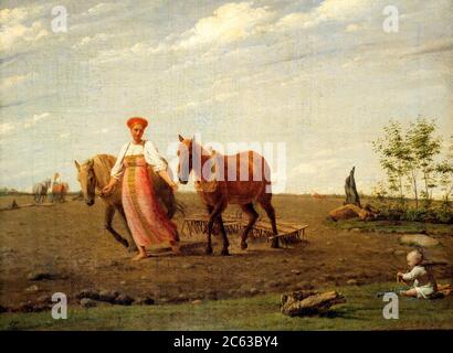 In the ploughed field. Spring - Alexey Venetsianov, 1820 Stock Photo