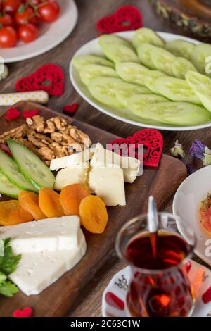 Delicious traditional turkish breakfast on table Stock Photo
