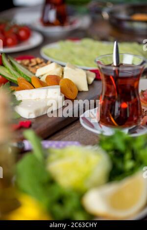 Delicious traditional turkish breakfast on table Stock Photo