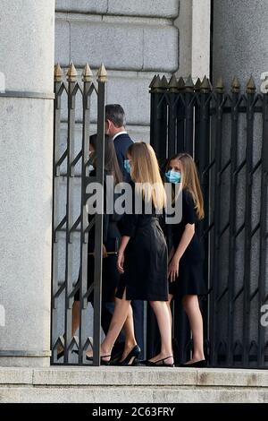 Madrid, Madrid, Spain. 6th July, 2020. King Felipe VI, Queen Letizia, Princess Leonor and Princess Sofia of Spain attends to Spanish Royals attend Covid-19 mass funeral at La Almudena Cathedral in Madrid, Spain. Credit: Angel Perez/ZUMA Wire/Alamy Live News Stock Photo
