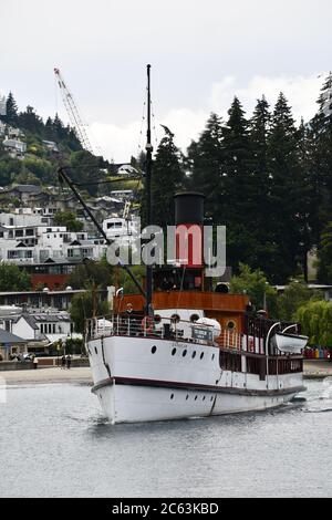 Steamship Earnslaw, Queenstown. Historic ship on lake in South Island, New Zealand Stock Photo