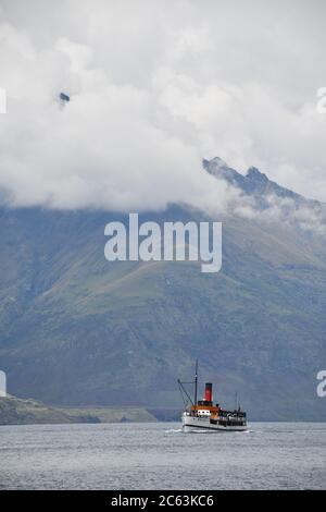 Steamship Earnslaw, Queenstown. Historic ship on lake in South Island, New Zealand Stock Photo