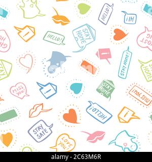 Vector social distancing comic style doodle pattern, greeting card, hand lettering, cartoon style. Cute doodle line art style. Hand written modern brush lettering white background isolated vector element Stock Vector