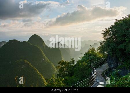 scenic view of limestone mountains above Yangshuo Stock Photo