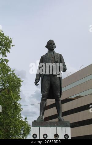 Captain James Cook statue in Resolution Park in Anchorage, Alaska Stock Photo