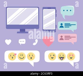 set icons, online dating service collection elements Stock Vector
