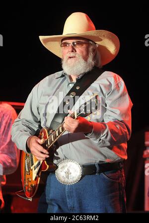 06 July 2020 - Country music and southern rock legend Charlie Daniels has passed away after suffering a stroke. The Grand Ole Opry member and Country Music Hall of Famer was 83. File Photo: 20 July 2012 - Morristown, OH - Country music legend CHARLIE DANIELS performs at Day 2 of the 36th Annual ''Jamboree In The Hills'' 2012. (Credit Image: © Jason L Nelson/AdMedia via ZUMA Wire) Stock Photo