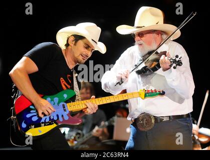 06 July 2020 - Country music and southern rock legend Charlie Daniels has passed away after suffering a stroke. The Grand Ole Opry member and Country Music Hall of Famer was 83. File Photo: 09 June 2013 - Nashville, Tennessee - Brad Paisley, Charlie Daniels. 2013 CMA Music Festival Nightly Concert held at LP Field. (Credit Image: © Mike Strasinger/AdMedia via ZUMA Wire) Stock Photo