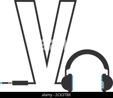 Letter V and podcast logo combination design concept Stock Vector