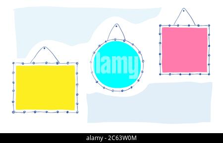 Photo frames vintage, Doodle style. Frame set. Square, round and rectangular frames decorated with curls. Fashion frames Stock Vector