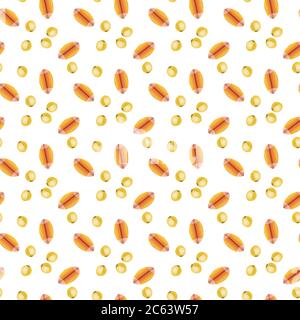 Seamless pattern with seeds. Yellow seeds on white background. Vector illustration Stock Vector