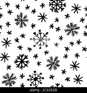 Seamless vector background with randomly arranged snowflakes. Sketch illustration. Stock Vector