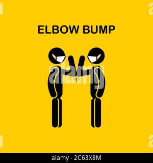 Social distancing elbow bump.People keep distance and avoid physical contact, hand touch to protect from COVID-19 coronavirus spreading concept.New no Stock Vector