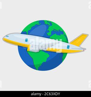 globe with airplane for travel symbol concept vector illustration Stock Vector