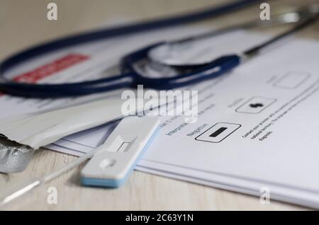 Laboratory scientist performs a rapid diagnostic test (rdt) for antibodies to detect the presence of viral proteins. caused by coronavirus disease COV Stock Photo