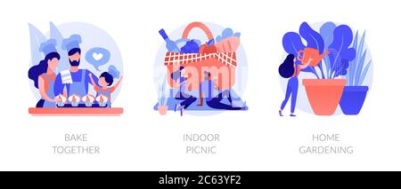 Family fun during quarantine abstract concept vector illustrations. Stock Vector