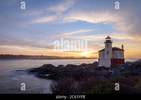 Coquille River LIghthouse in Bandon built on rocks, Oregon Stock Photo