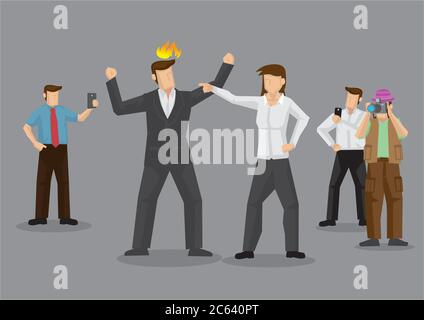 Couple in argument and curious bystanders around using mobile phone to record. Vector illustration on concepts for social behaviors. Stock Vector
