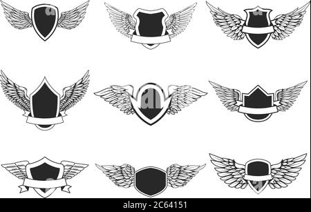 Empty Emblems Set of the empty emblems with wings. Design element for logo, label ...