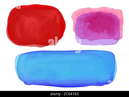 Watercolor blobs or blotches background, dark painted Christmas red blot and dark blue purple and pink blotch or color splash design elements Stock Photo