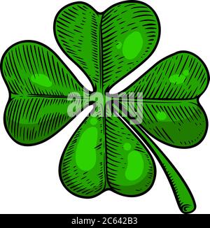 Four-leaf clover in vintage, retro style. Irish symbol for the feast of ...