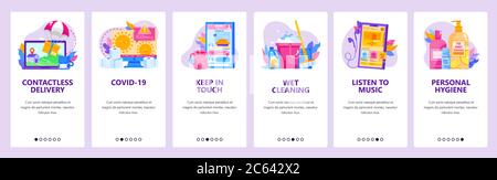 Quarantine tips website and mobile app onboarding screens vector template Stock Vector