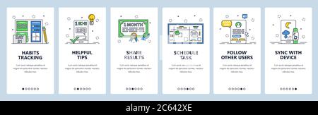 Habit tracking website and mobile app onboarding screens vector template Stock Vector