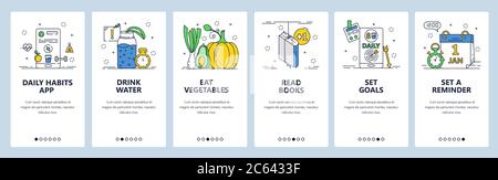 Daily habits website and mobile app onboarding screens vector template Stock Vector