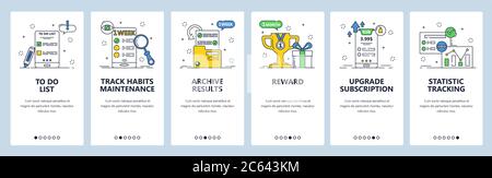Habit tracking website and mobile app onboarding screens vector template Stock Vector
